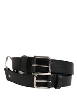 Ceinture Dolce &amp; Gabbana en cuir noir à double sangle et boucle argentée