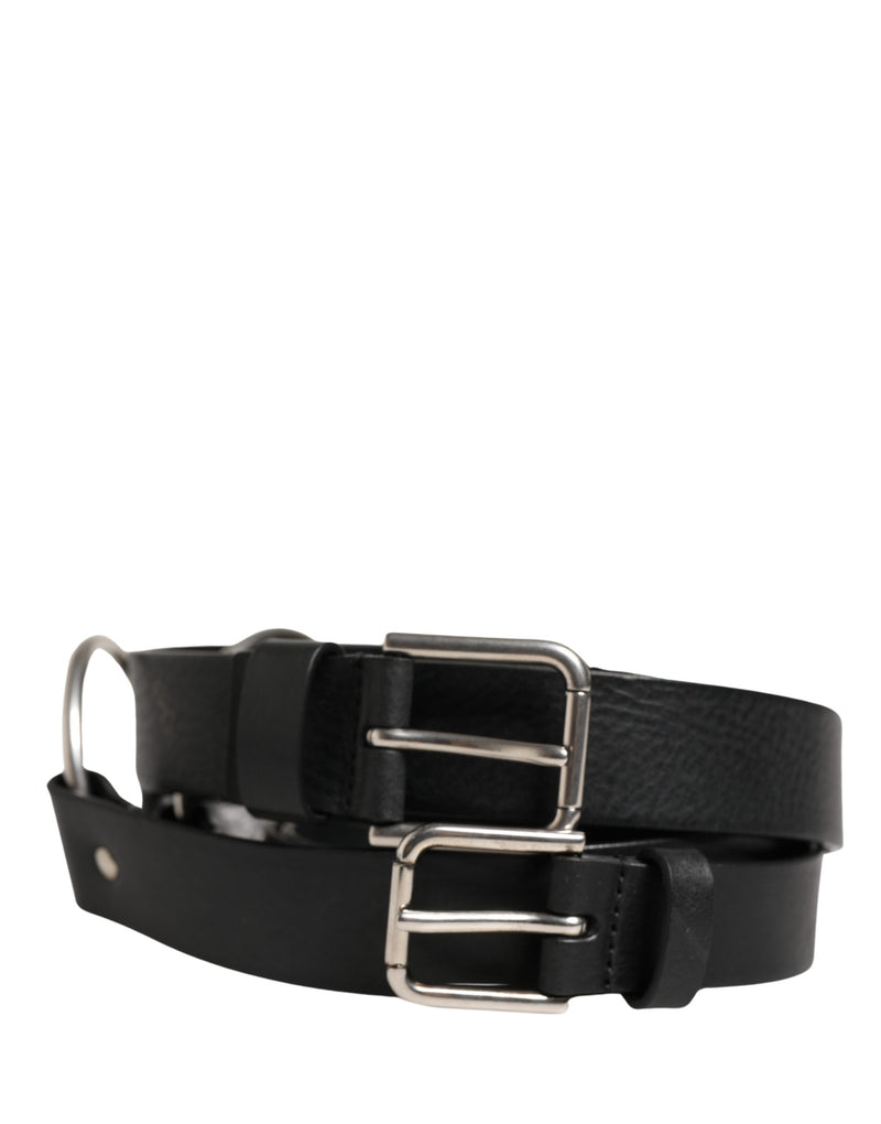 Ceinture Dolce &amp; Gabbana en cuir noir à double sangle et boucle argentée