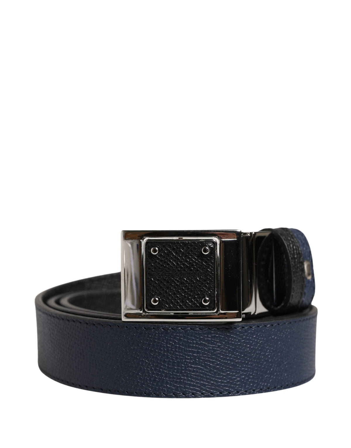 Ceinture Dolce &amp; Gabbana pour homme en cuir de veau bleu avec boucle carrée