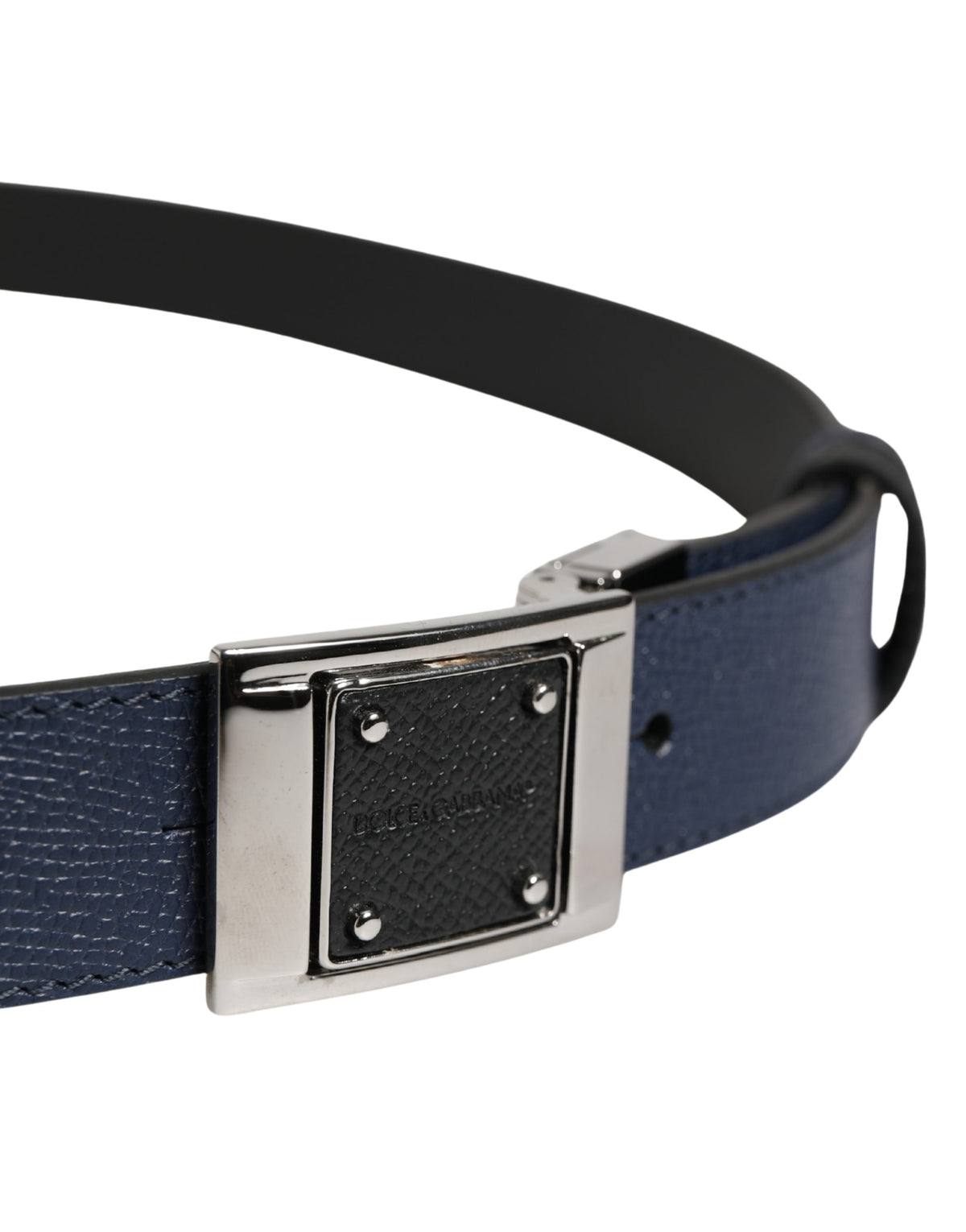Ceinture Dolce &amp; Gabbana pour homme en cuir de veau bleu avec boucle carrée