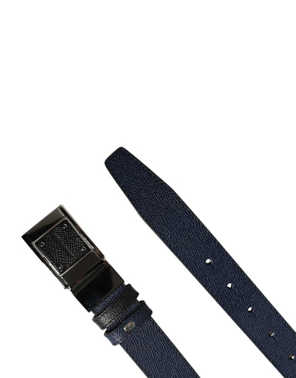 Ceinture Dolce &amp; Gabbana pour homme en cuir de veau bleu avec boucle carrée