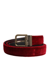 Ceinture Dolce &amp; Gabbana pour homme en velours de coton bordeaux avec boucle en métal