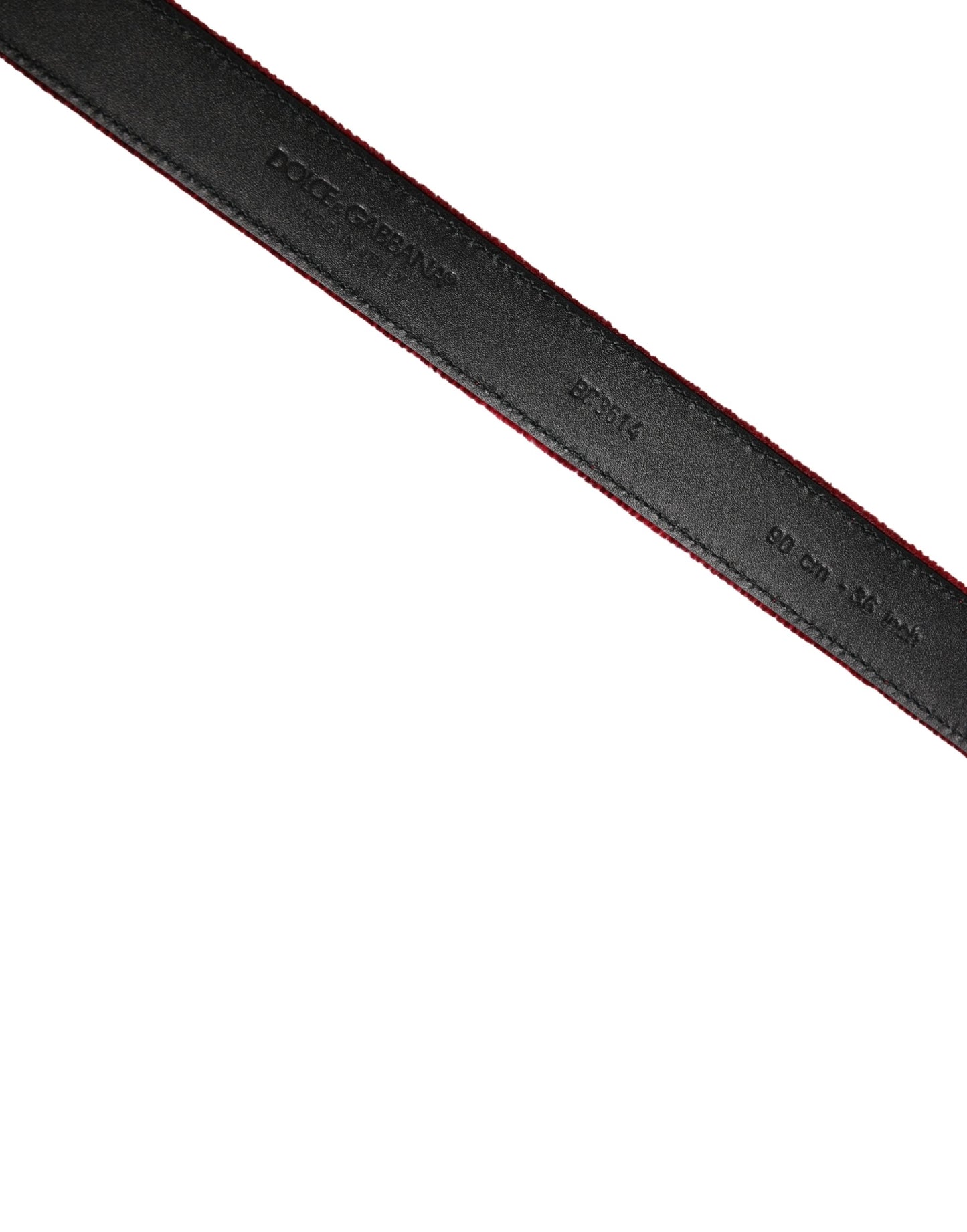 Ceinture Dolce &amp; Gabbana pour homme en velours de coton bordeaux avec boucle en métal