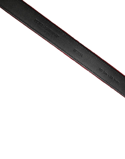 Ceinture Dolce &amp; Gabbana pour homme en velours de coton bordeaux avec boucle en métal