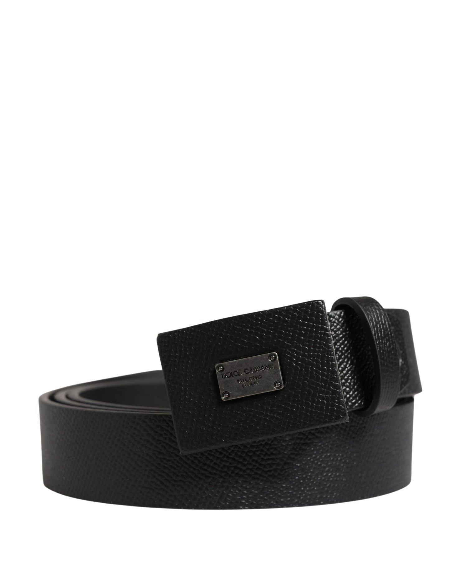 Ceinture Dolce &amp; Gabbana pour homme en cuir de veau noir avec boucle carrée