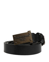 Ceinture Dolce &amp; Gabbana pour homme, en cuir noir classique avec boucle logo.