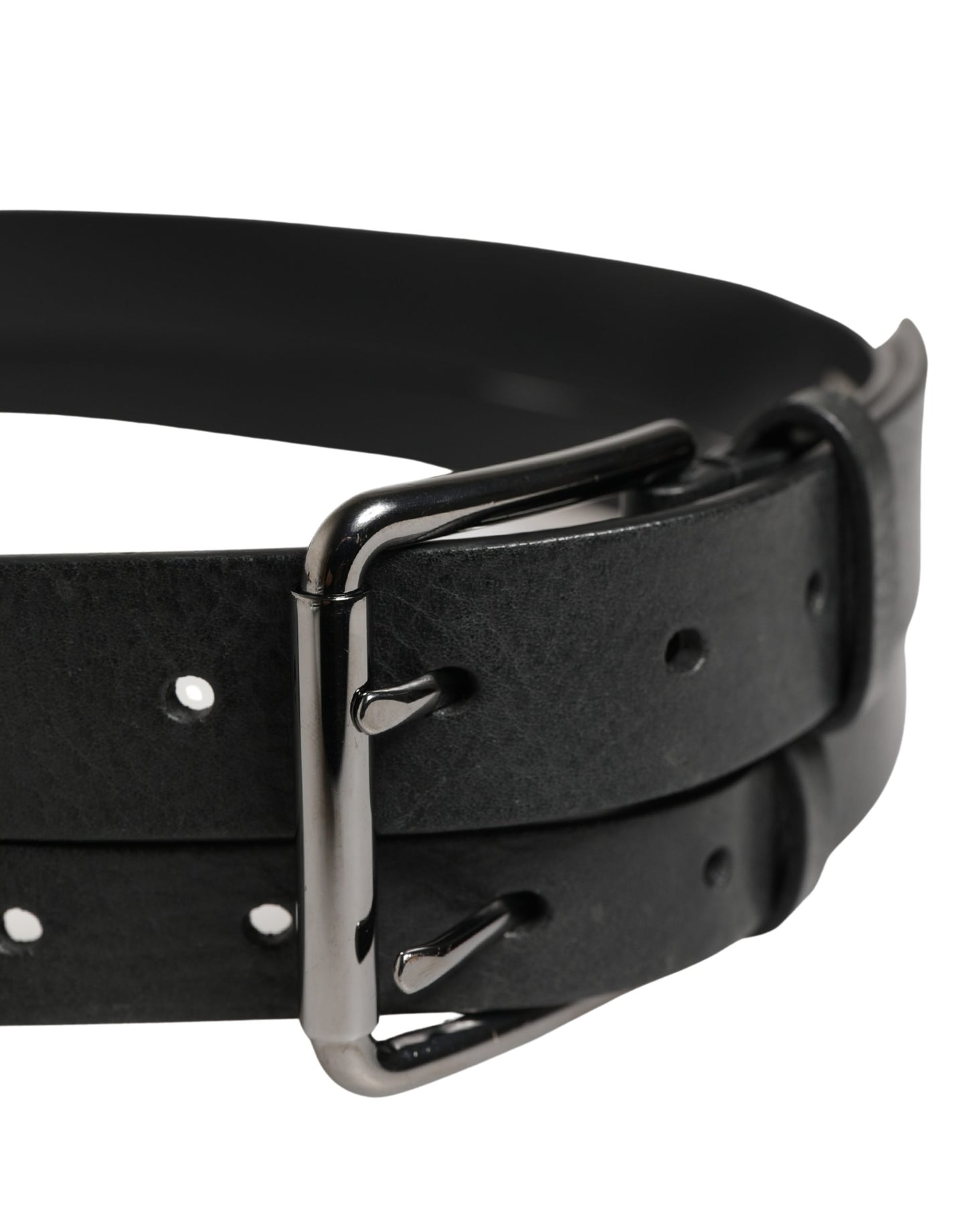 Ceinture Dolce &amp; Gabbana en cuir noir à double sangle et boucle argentée