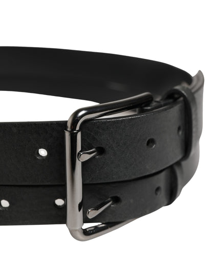 Ceinture Dolce &amp; Gabbana en cuir noir à double sangle et boucle argentée