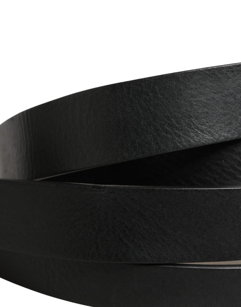 Dolce & Gabbana Black Double Strap Leather Silver Buckle Belt