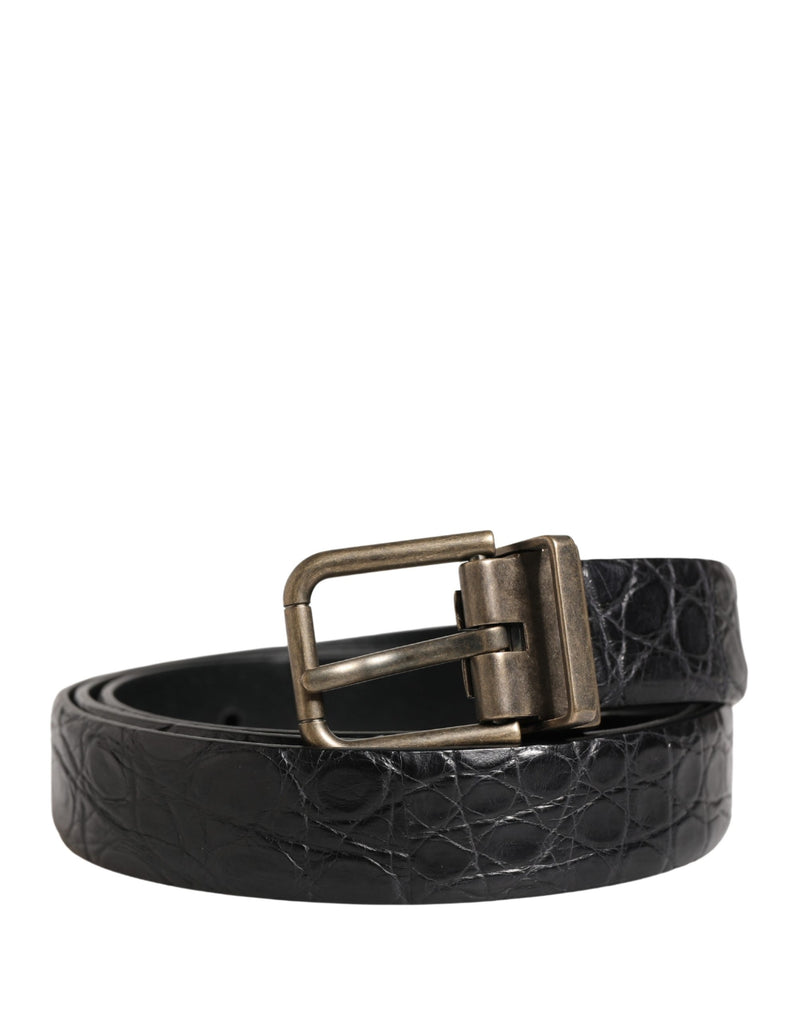 Ceinture Dolce &amp; Gabbana pour homme en cuir exotique noir avec boucle en métal