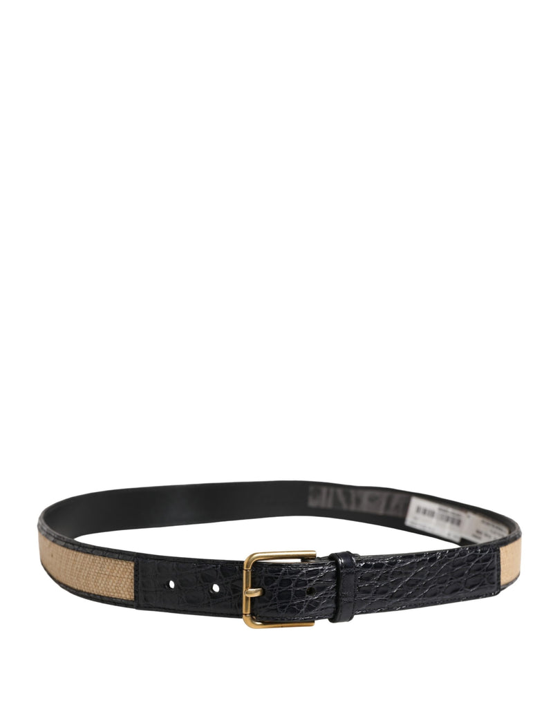 Ceinture Dolce &amp; Gabbana pour homme en cuir tressé beige avec boucle métallique