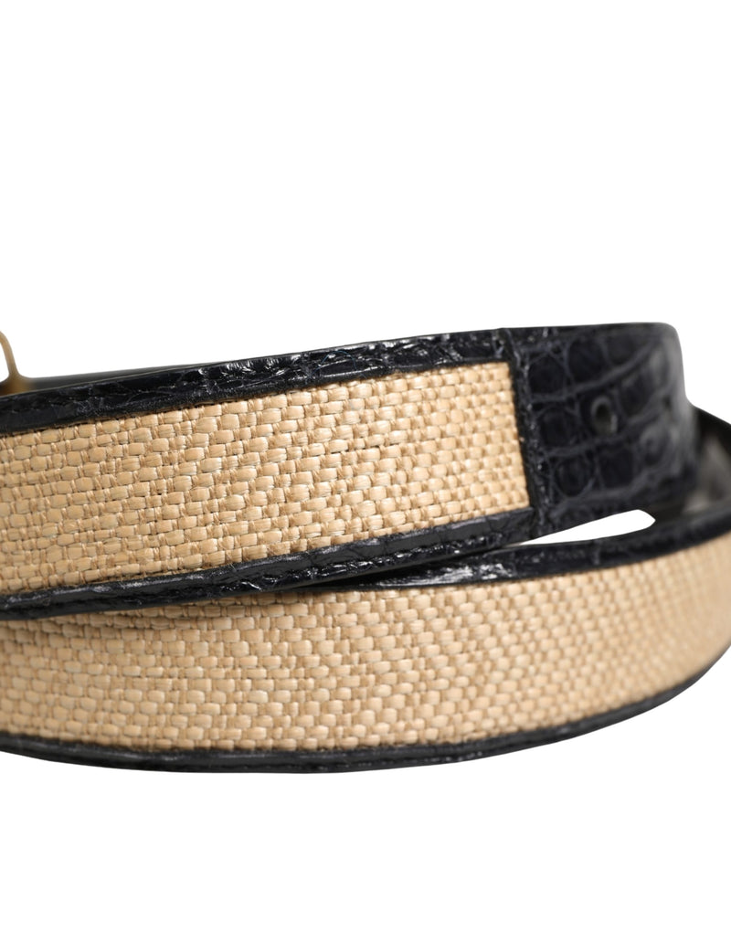 Ceinture Dolce &amp; Gabbana pour homme en cuir tressé beige avec boucle métallique