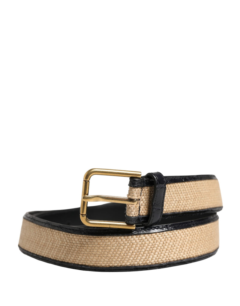 Ceinture Dolce &amp; Gabbana pour homme en cuir tressé beige avec boucle métallique
