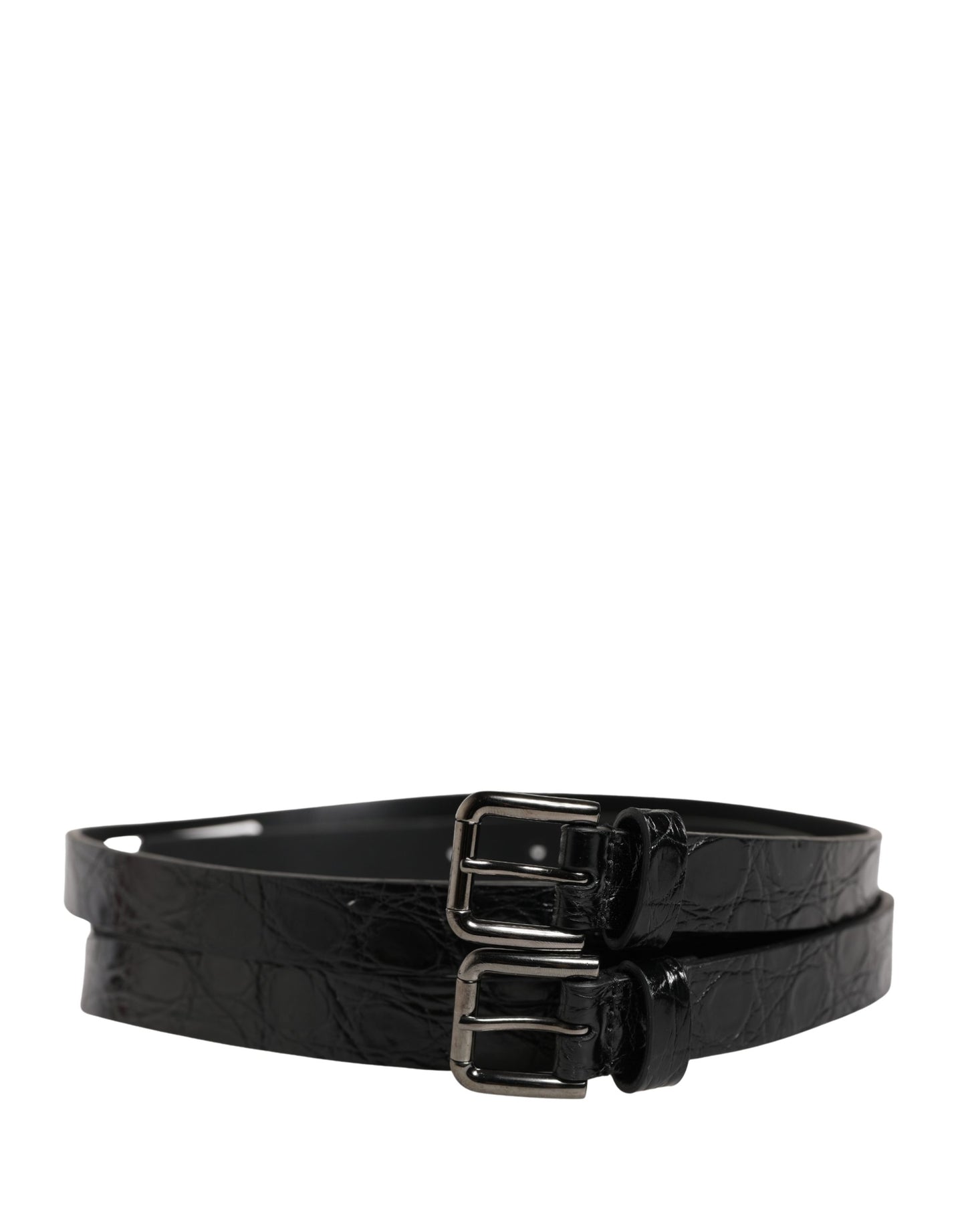 Ceinture Dolce &amp; Gabbana en cuir noir à double sangle et boucle argentée