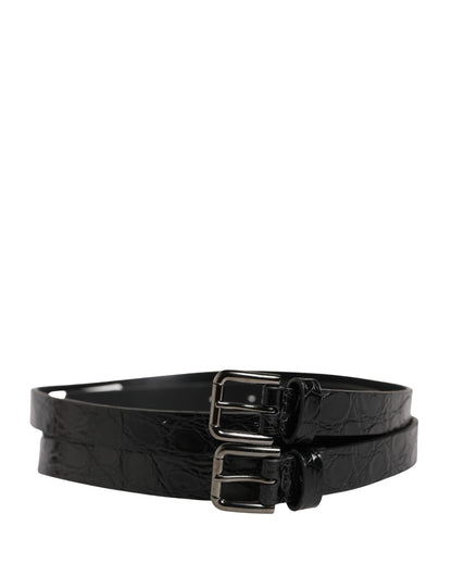 Ceinture Dolce &amp; Gabbana en cuir noir à double sangle et boucle argentée