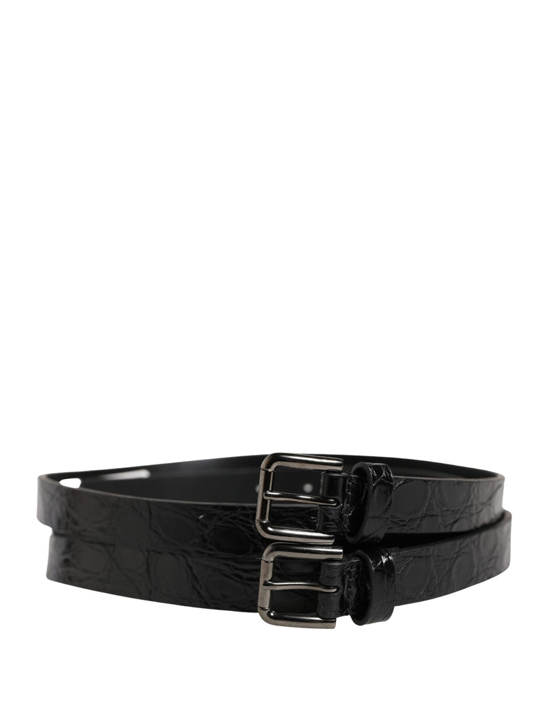 Ceinture Dolce &amp; Gabbana en cuir noir à double sangle et boucle argentée