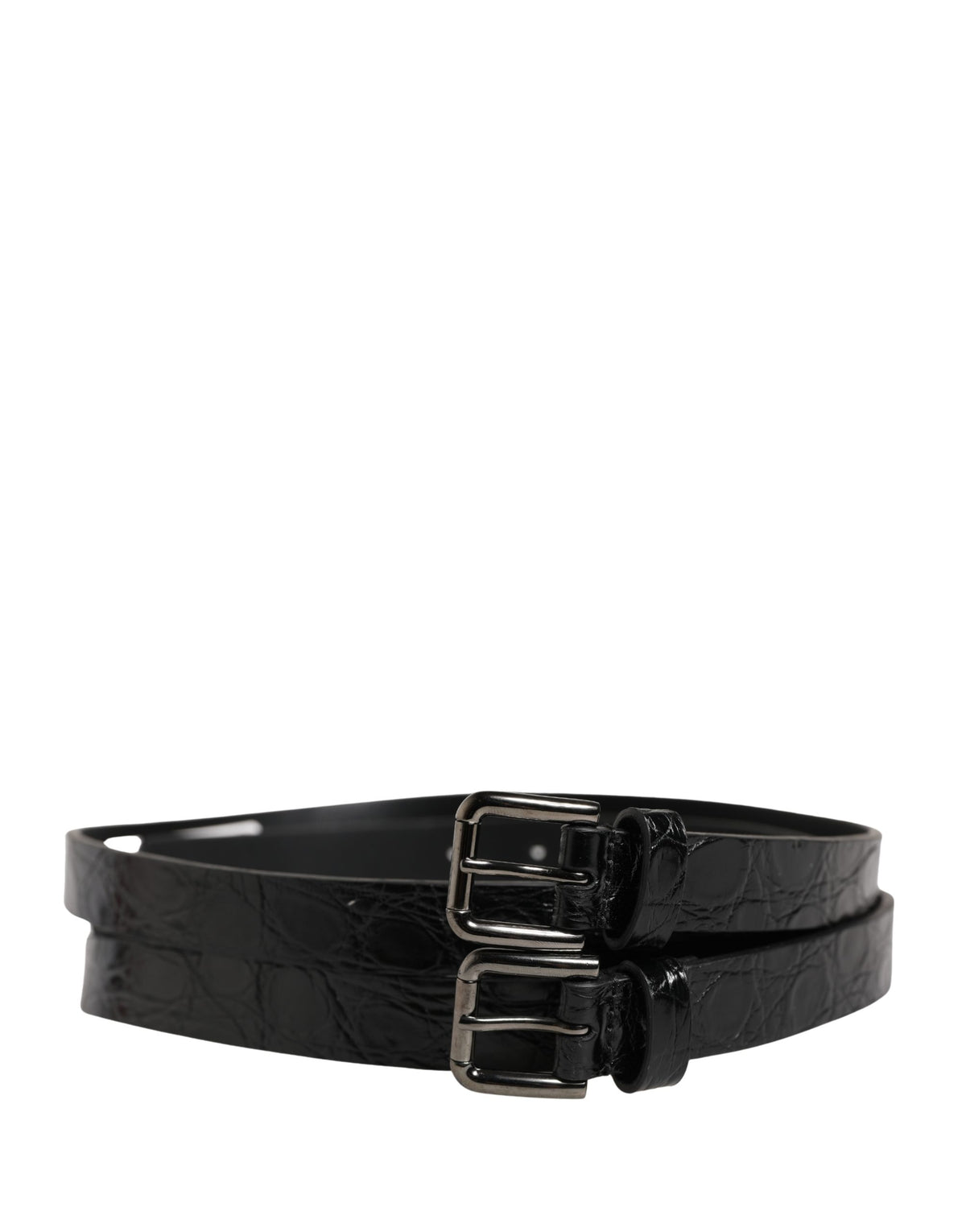 Ceinture Dolce &amp; Gabbana en cuir noir à double sangle et boucle argentée