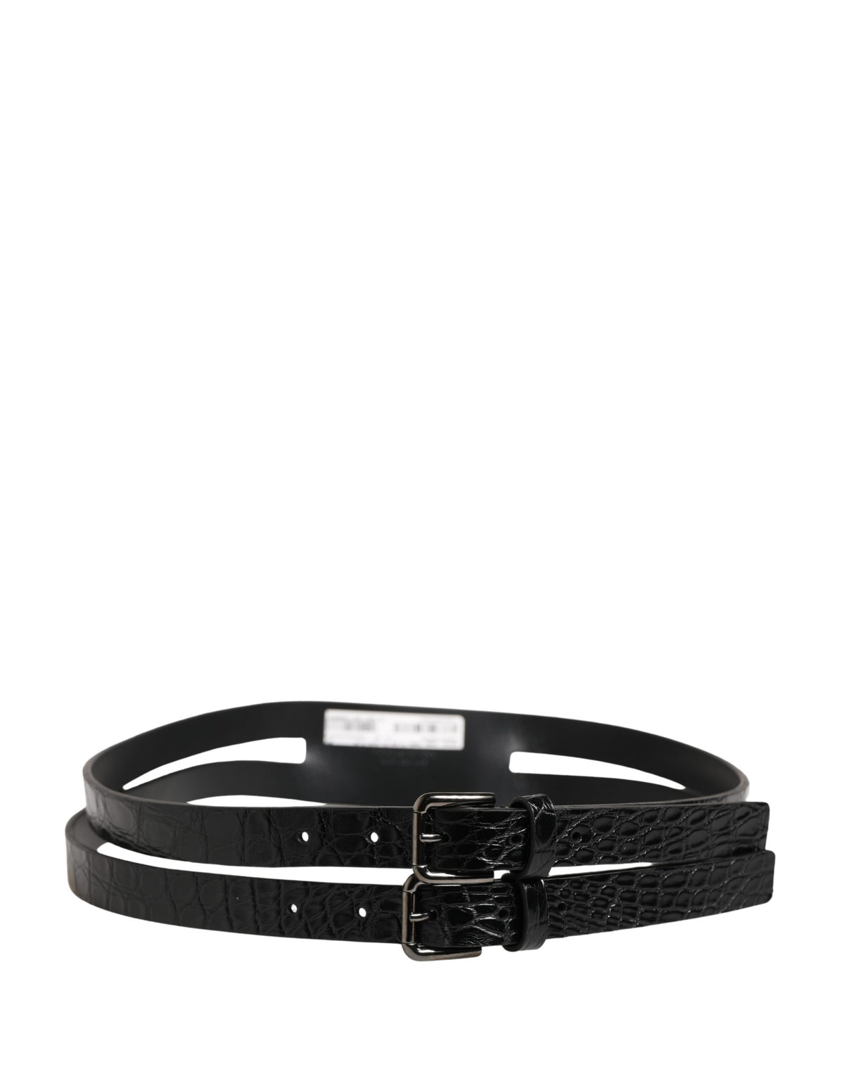 Ceinture Dolce &amp; Gabbana en cuir noir à double sangle et boucle argentée