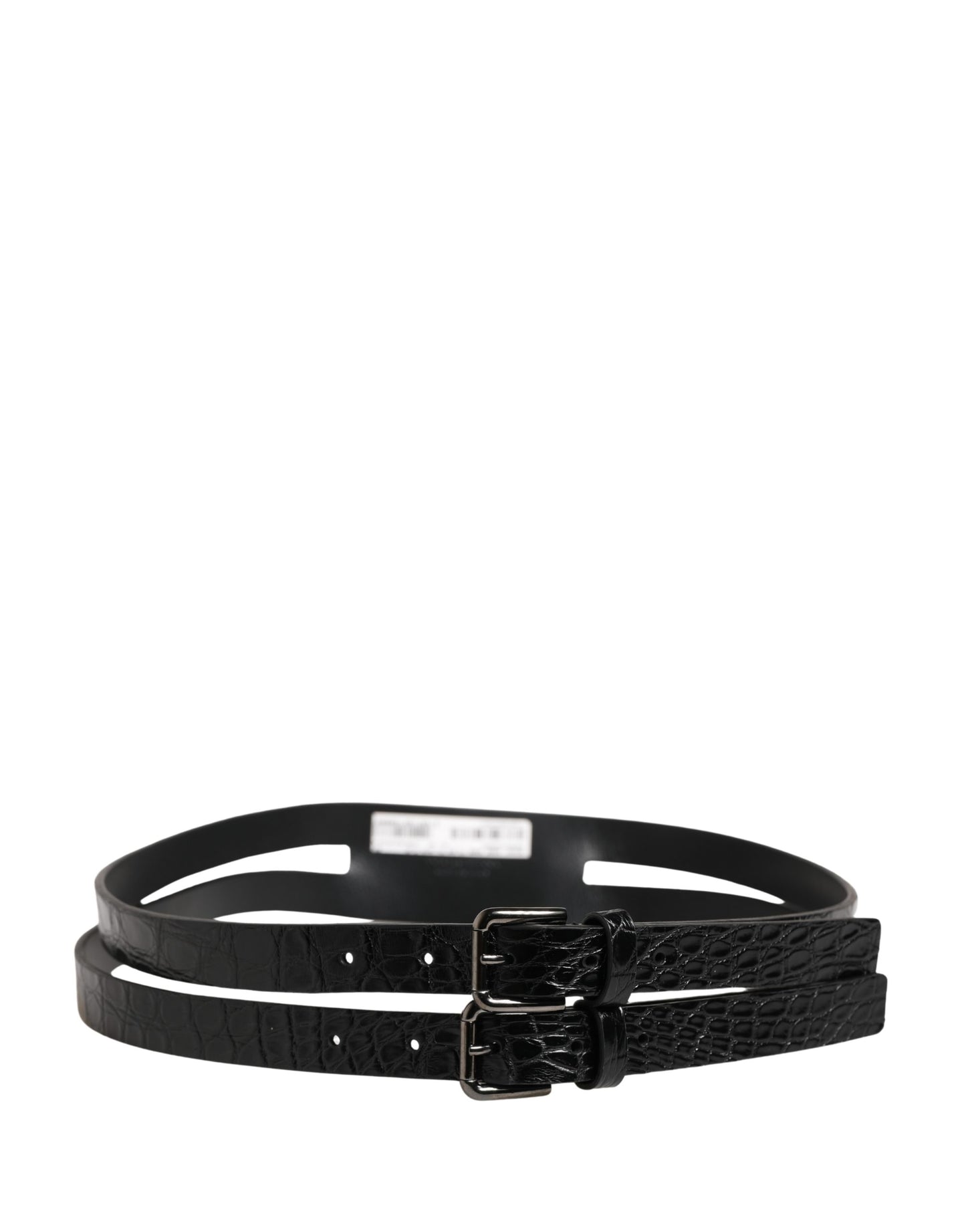 Ceinture Dolce &amp; Gabbana en cuir noir à double sangle et boucle argentée