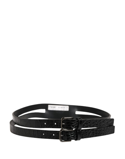 Ceinture Dolce &amp; Gabbana en cuir noir à double sangle et boucle argentée