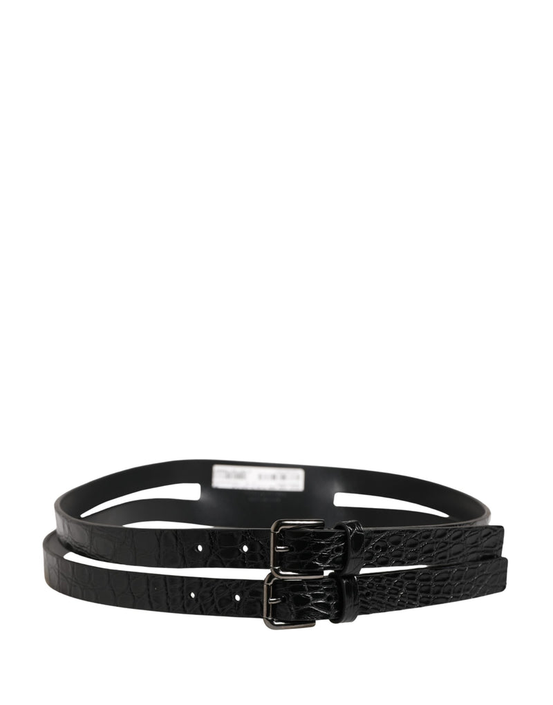 Ceinture Dolce &amp; Gabbana en cuir noir à double sangle et boucle argentée