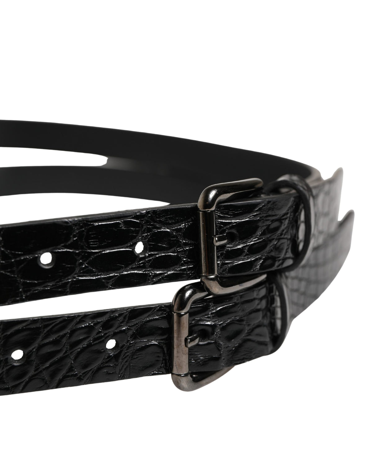 Ceinture Dolce &amp; Gabbana en cuir noir à double sangle et boucle argentée