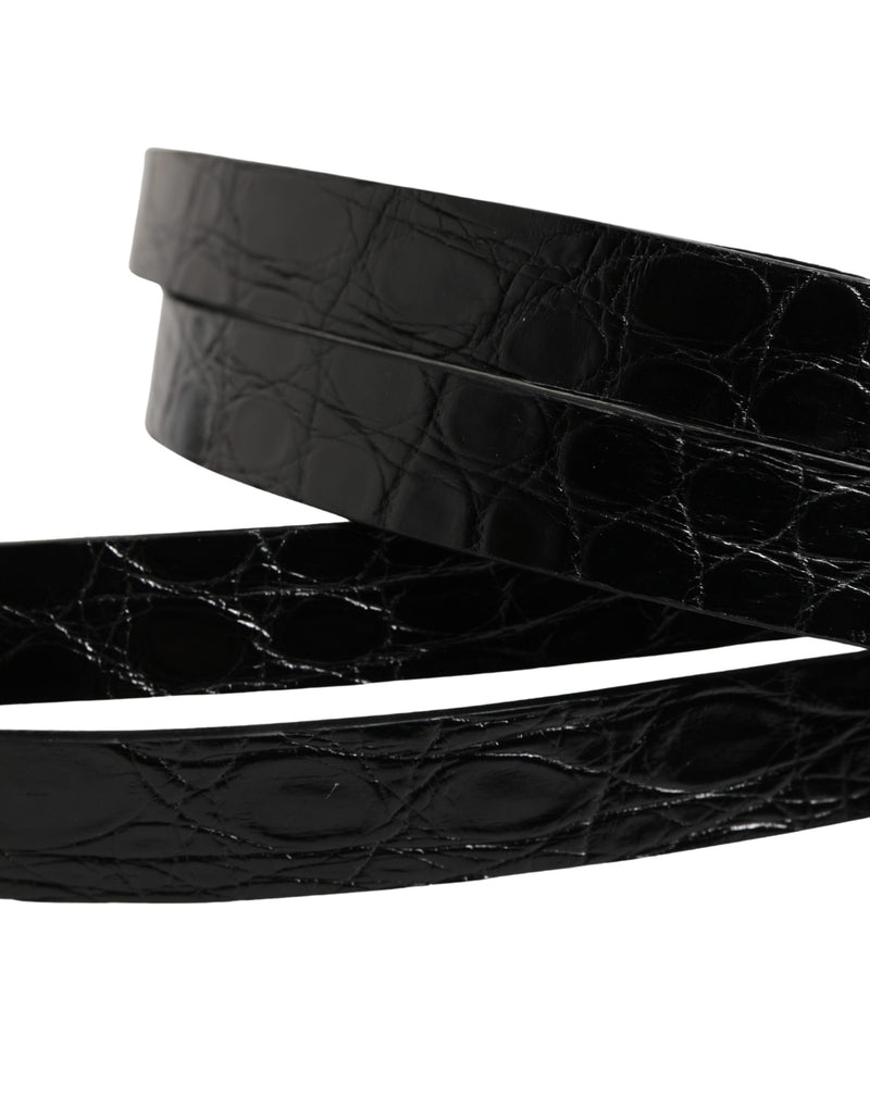 Ceinture Dolce &amp; Gabbana en cuir noir à double sangle et boucle argentée