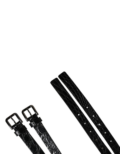 Ceinture Dolce &amp; Gabbana en cuir noir à double sangle et boucle argentée