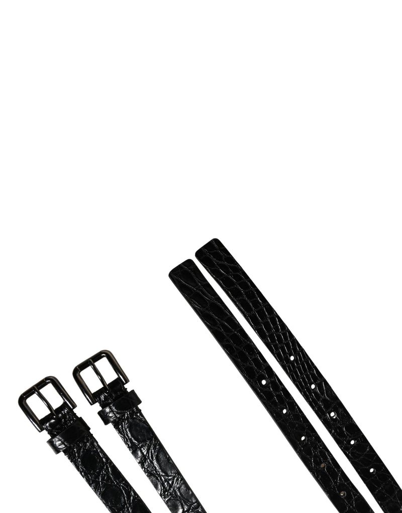 Ceinture Dolce &amp; Gabbana en cuir noir à double sangle et boucle argentée