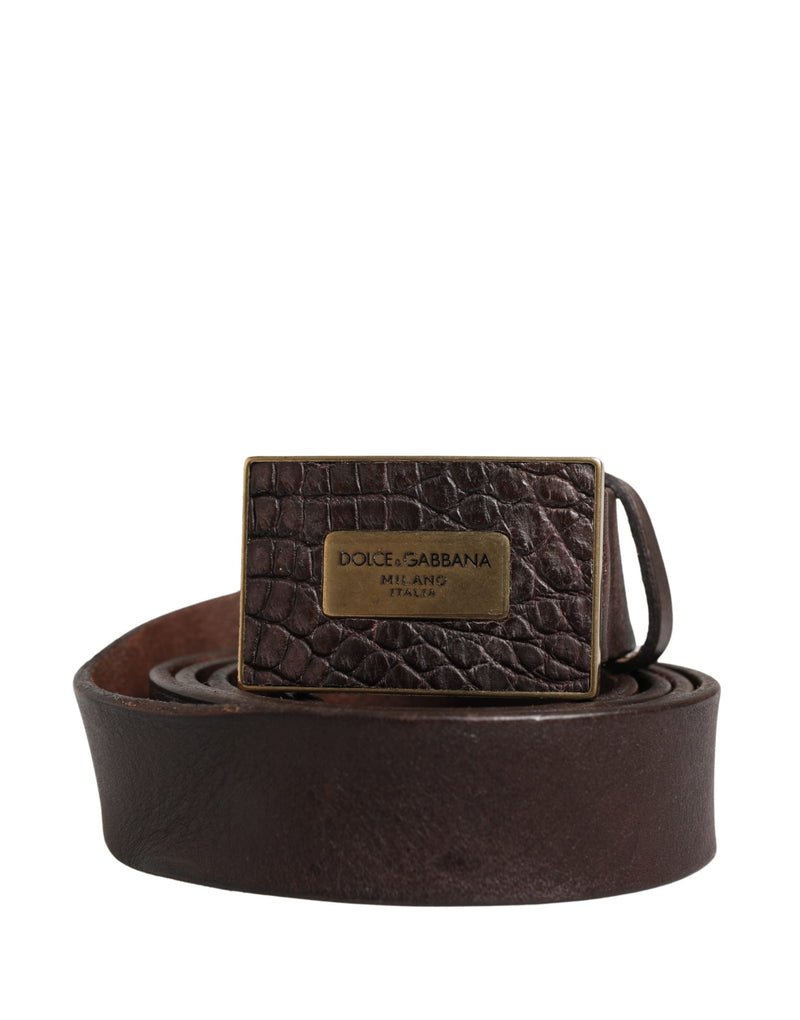 Ceinture Dolce &amp; Gabbana pour homme en cuir de veau marron avec logo et boucle métallique