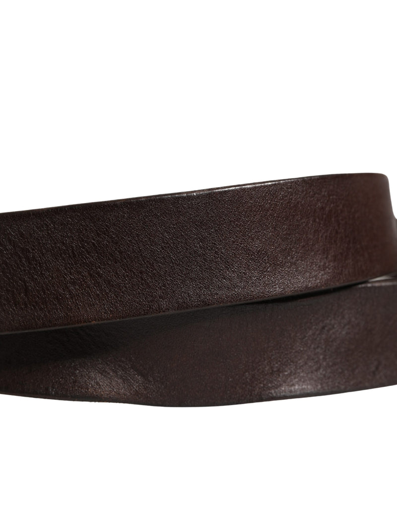 Ceinture Dolce &amp; Gabbana pour homme en cuir de veau marron avec logo et boucle métallique