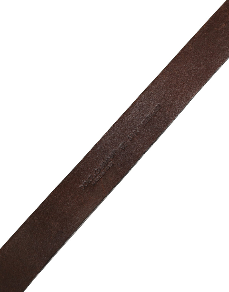 Ceinture Dolce &amp; Gabbana pour homme en cuir de veau marron avec logo et boucle métallique