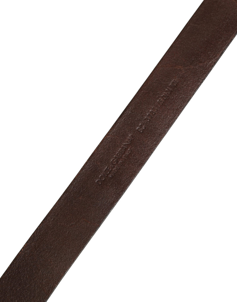 Ceinture Dolce &amp; Gabbana pour homme en cuir de veau marron avec logo et boucle métallique