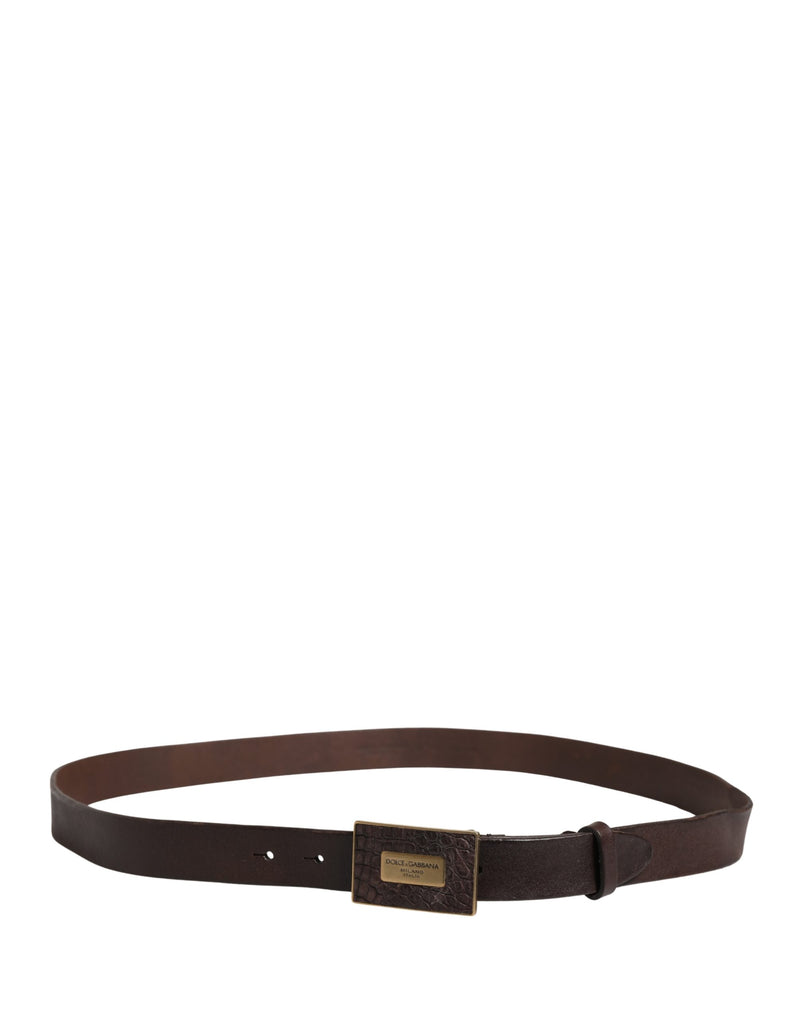 Ceinture Dolce &amp; Gabbana pour homme en cuir marron avec logo et boucle métallique