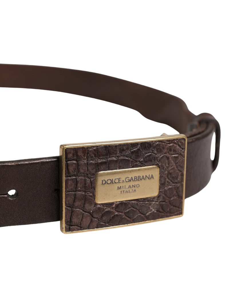 Ceinture Dolce &amp; Gabbana pour homme en cuir marron avec logo et boucle métallique