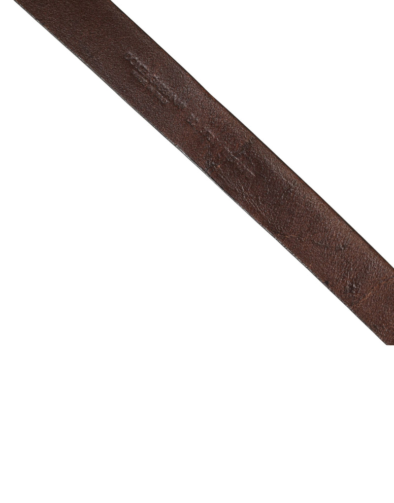 Ceinture Dolce &amp; Gabbana pour homme en cuir marron avec logo et boucle métallique