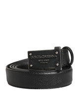 Ceinture Dolce &amp; Gabbana pour homme en cuir de veau noir avec logo et boucle métallique