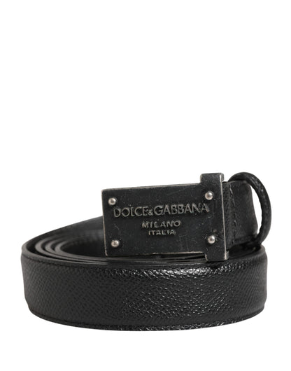 Ceinture Dolce &amp; Gabbana pour homme en cuir de veau noir avec logo et boucle métallique