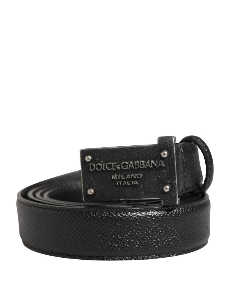Ceinture Dolce &amp; Gabbana pour homme en cuir de veau noir avec logo et boucle métallique