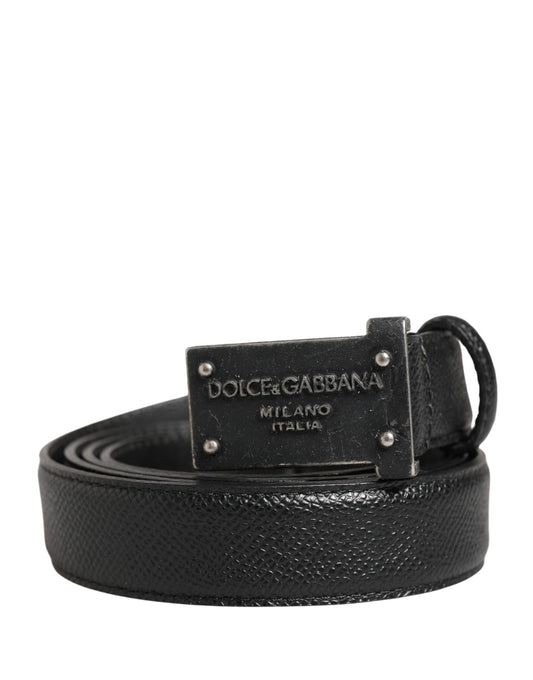 Dolce & Gabbana Heren Zwarte Kalfsleren Riem Met Logo Metalen Gesp