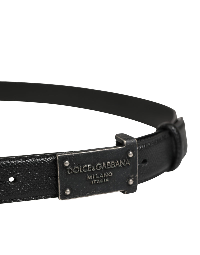 Ceinture Dolce &amp; Gabbana pour homme en cuir de veau noir avec logo et boucle métallique