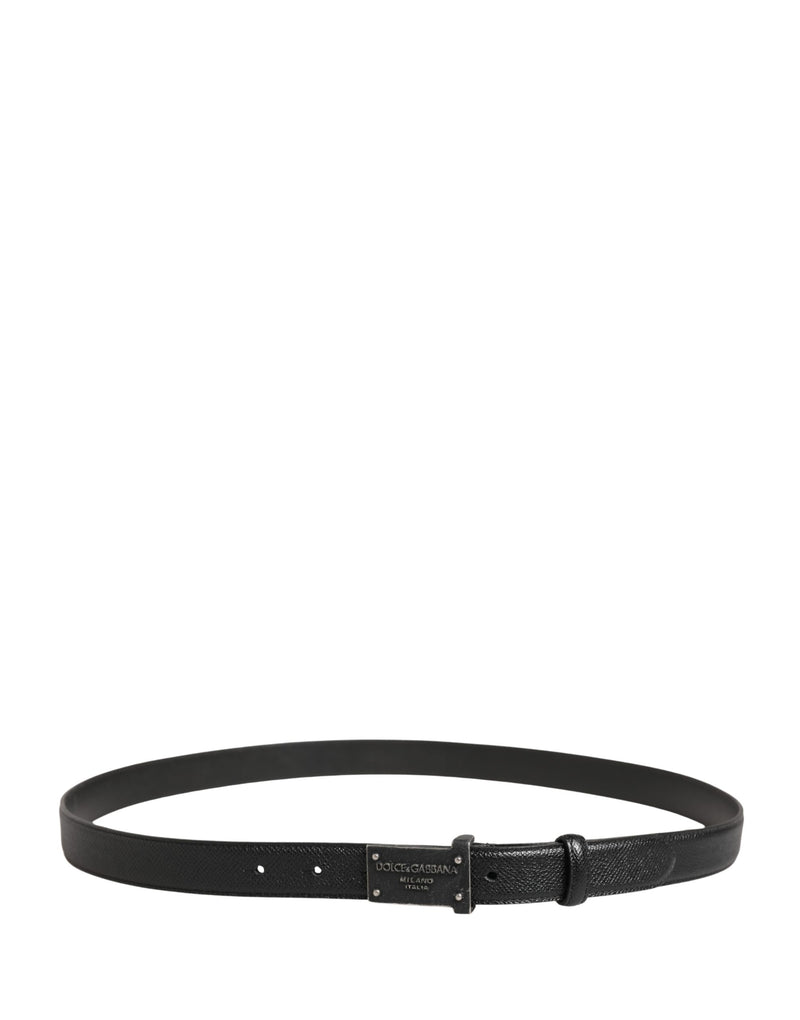 Ceinture Dolce &amp; Gabbana pour homme en cuir de veau noir avec logo et boucle métallique