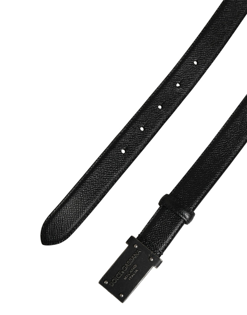 Ceinture Dolce &amp; Gabbana pour homme en cuir de veau noir avec logo et boucle métallique