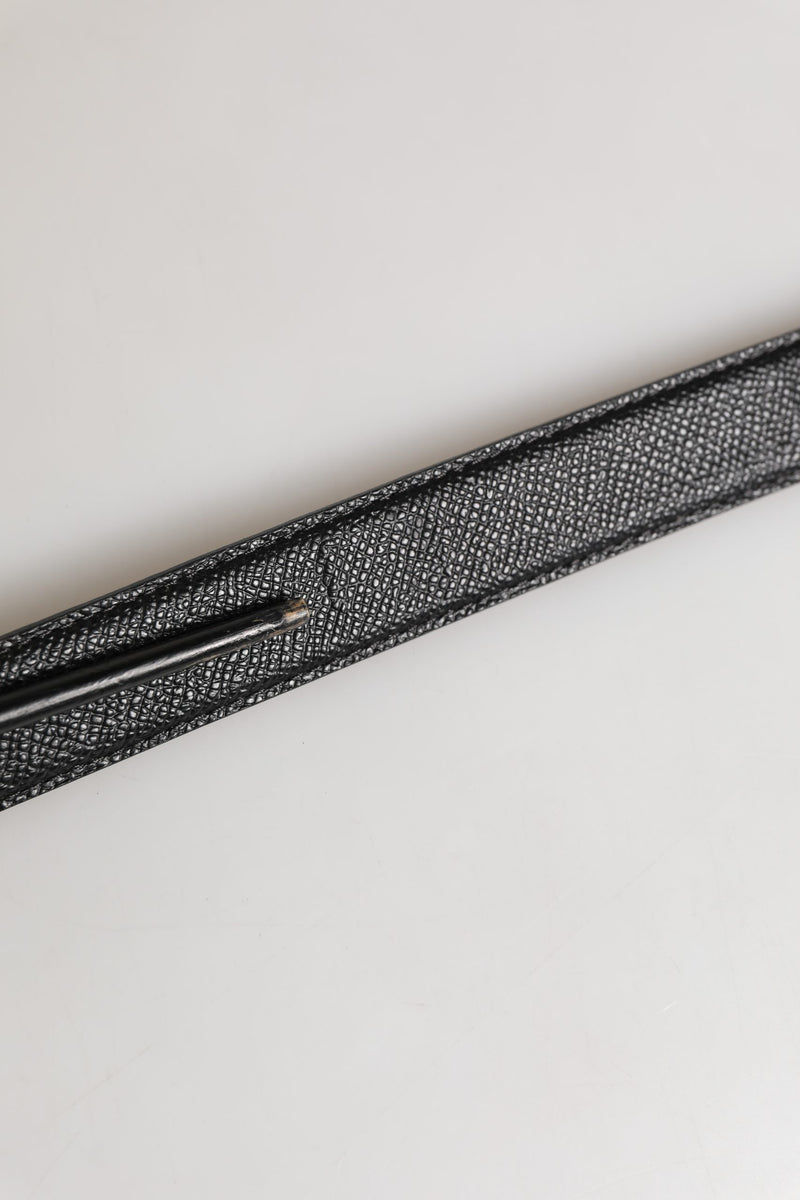 Ceinture Dolce &amp; Gabbana pour homme en cuir de veau noir avec logo et boucle métallique