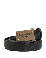 Ceinture Dolce &amp; Gabbana pour homme en cuir de veau noir avec logo et boucle métallique