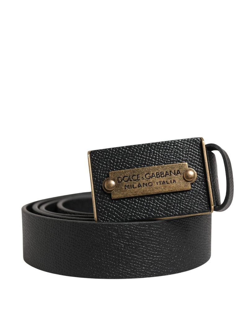 Ceinture Dolce &amp; Gabbana pour homme en cuir de veau noir avec boucle en métal