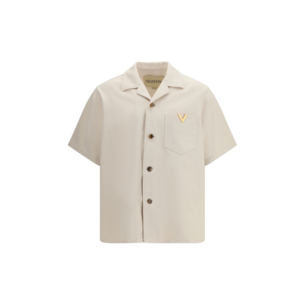 Valentino Signature Vlogo Beige Denim Shirt for Men