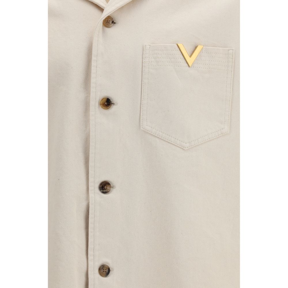 Valentino Signature Vlogo Beige Denim Shirt for Men