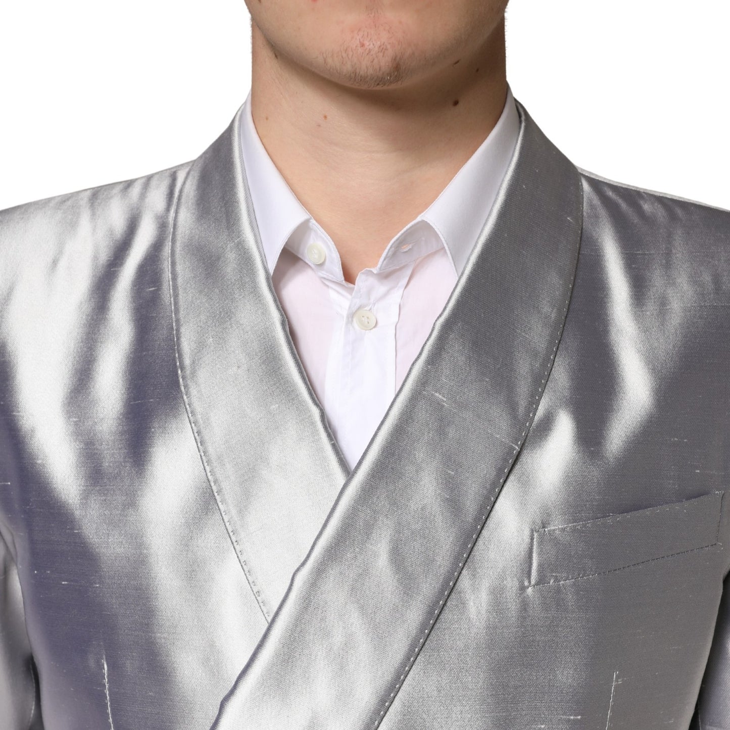Blazer croisé en soie argentée SICILIA de Dolce &amp; Gabbana