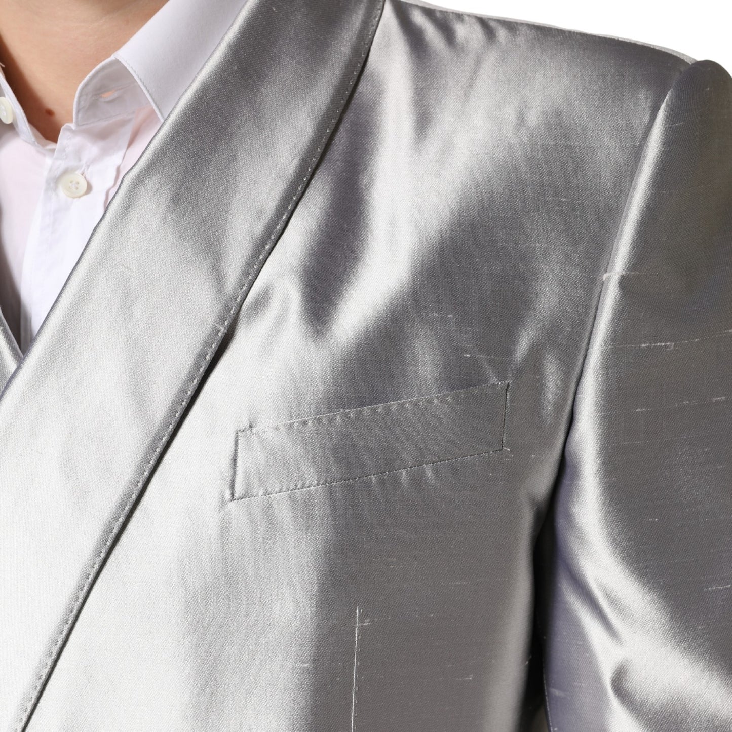Blazer croisé en soie argentée SICILIA de Dolce &amp; Gabbana